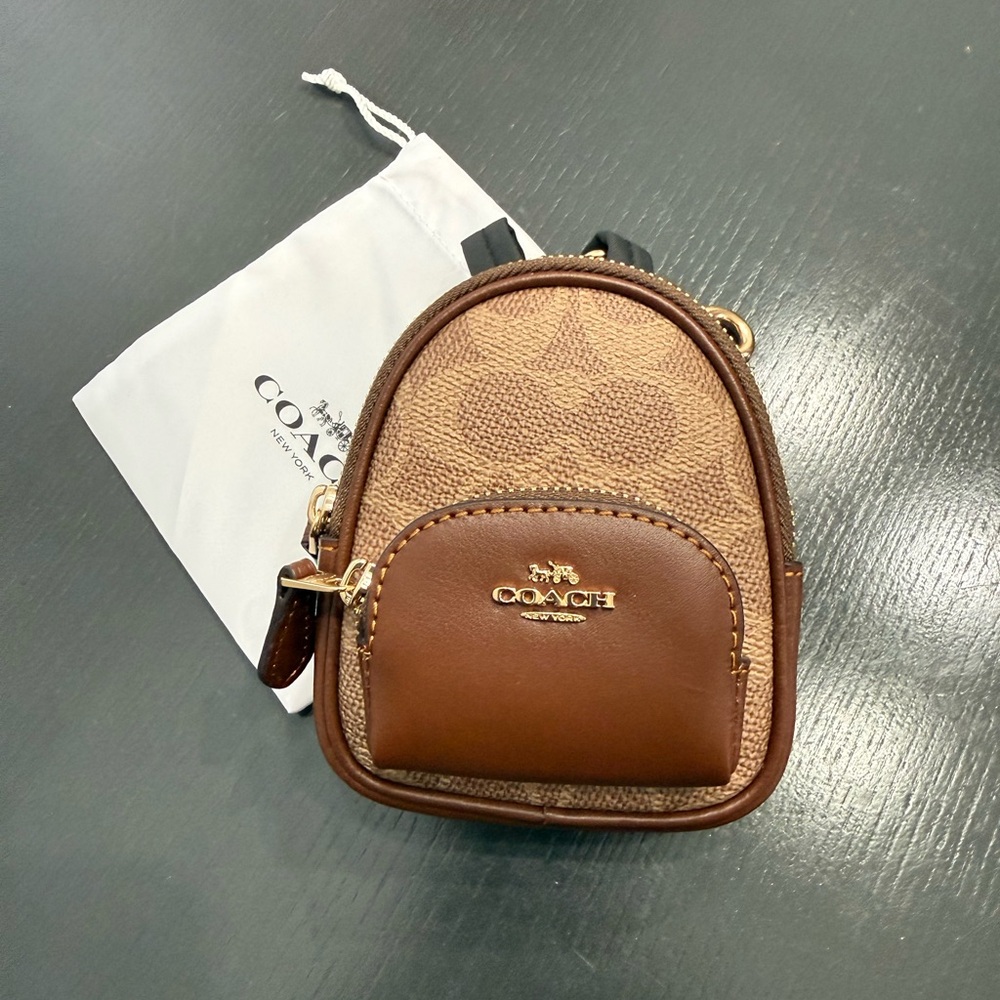Coach Tan and Brown Mini Backpack Charm